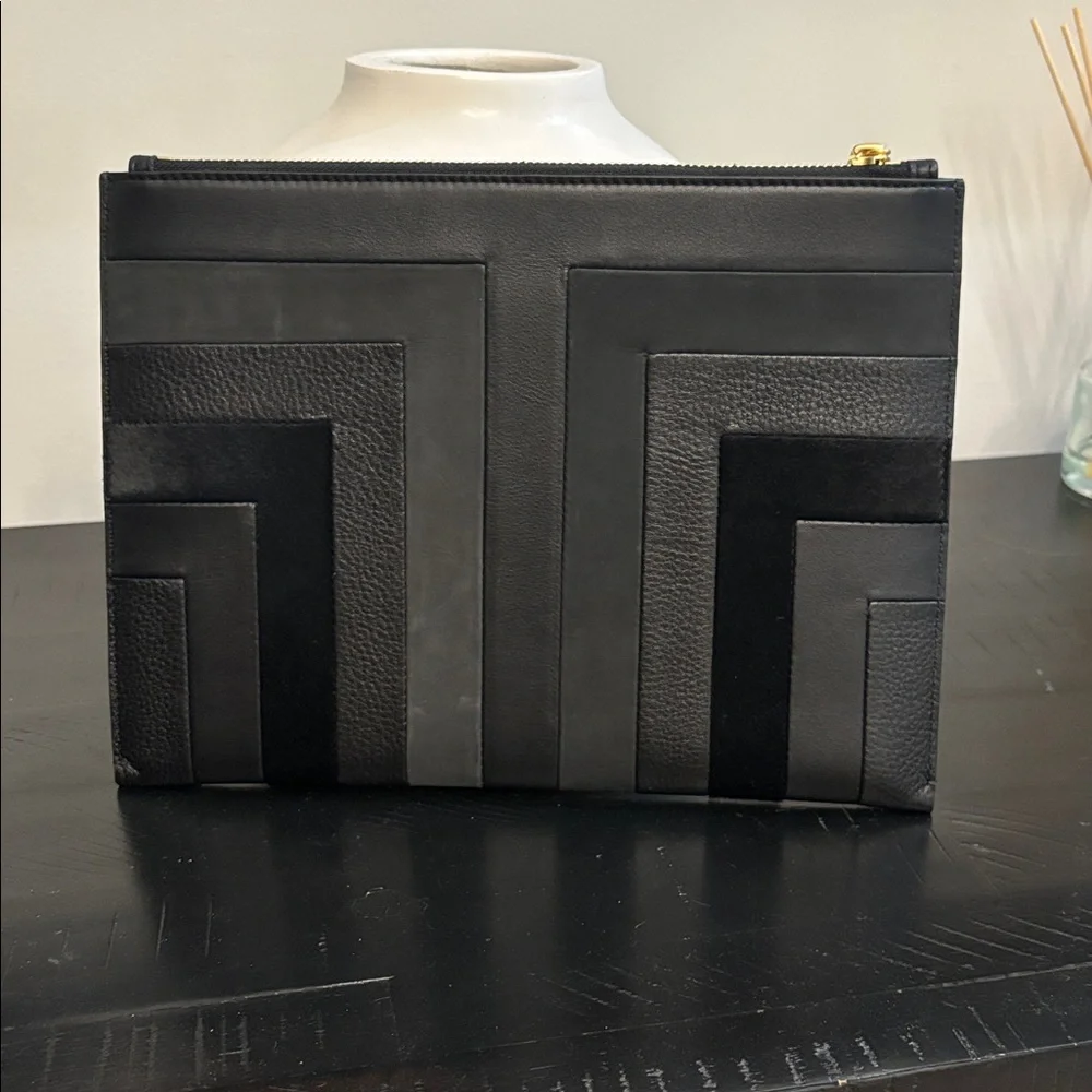 Tory Burch Black Geometric Leather Zip Pouch